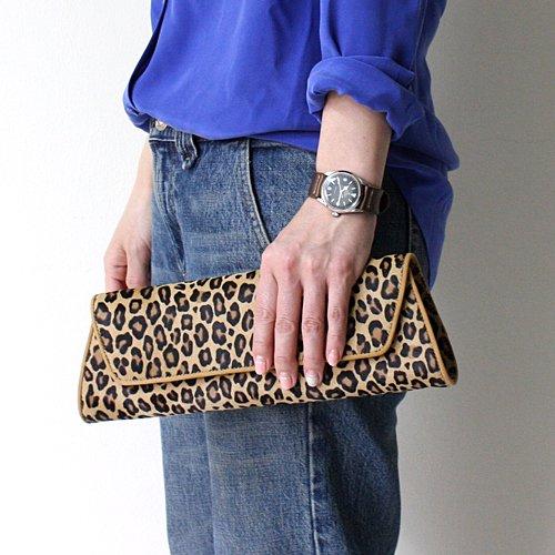 Abas ( アバス ) アニマル パターン クラッチバッグ レオパード レディース バッグ 柄 クラッチ ベージュ レザー ハラコ アニマルプリント マグネット式金具開… | ORCIVAL