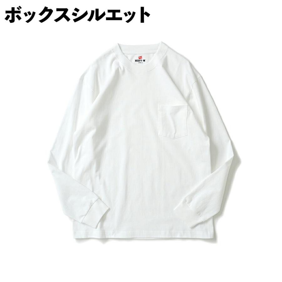 Hanes ヘインズ / BEEFY-T ビーフィー 長袖ポケットTシャツ H5196 全4色 #010 ホワイト #060 ヘザーグレー #081 ダークグレー #090 ブラック M L XL ロングス… | Hanes | 04