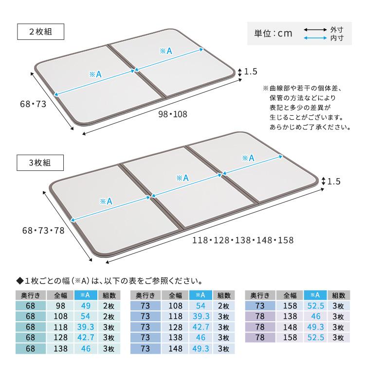 軽くてカビが生えにくい組み合わせ風呂ふた 幅73×奥行き148cm(3枚組)の画像