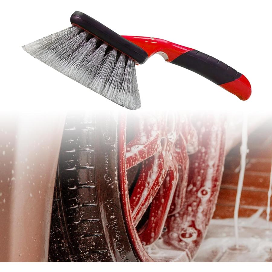 Augeny 洗車ブラシ ホイールとフェンダーブラシ 車のリム&フロアマット用 ショートハンドル ソフト毛 洗車ブラシ 10インチ タイヤ