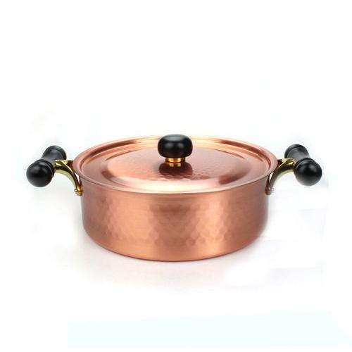 で最短翌日お届け 新光金属 両手鍋 素銅 24cm アンティック IH対応鎚目