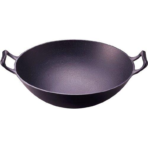 未使用品 南部鉄器 岩鋳 Iwachu 中華鍋 深型 広東鍋 両手鍋 鉄鍋 鋳鉄 岩鋳 Iwachu 中華鍋 深型(中) 黒 内径31.5cm 直火用 南部鉄器