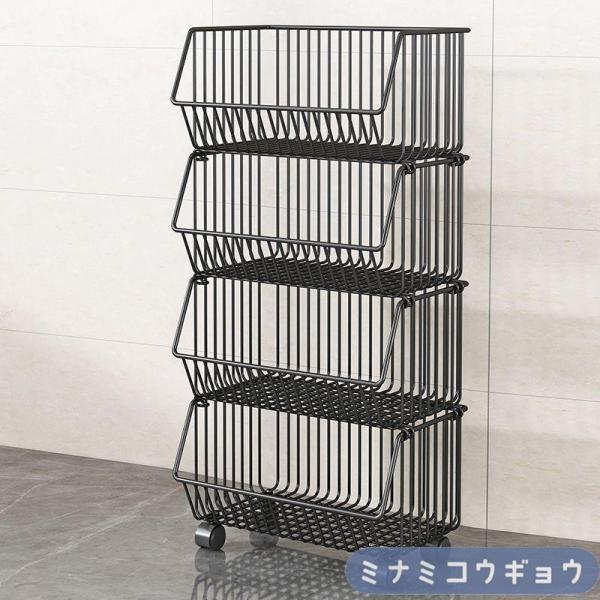 キッチンワゴン キャスター付き 収納ラック 3段 ワゴン メッシュ