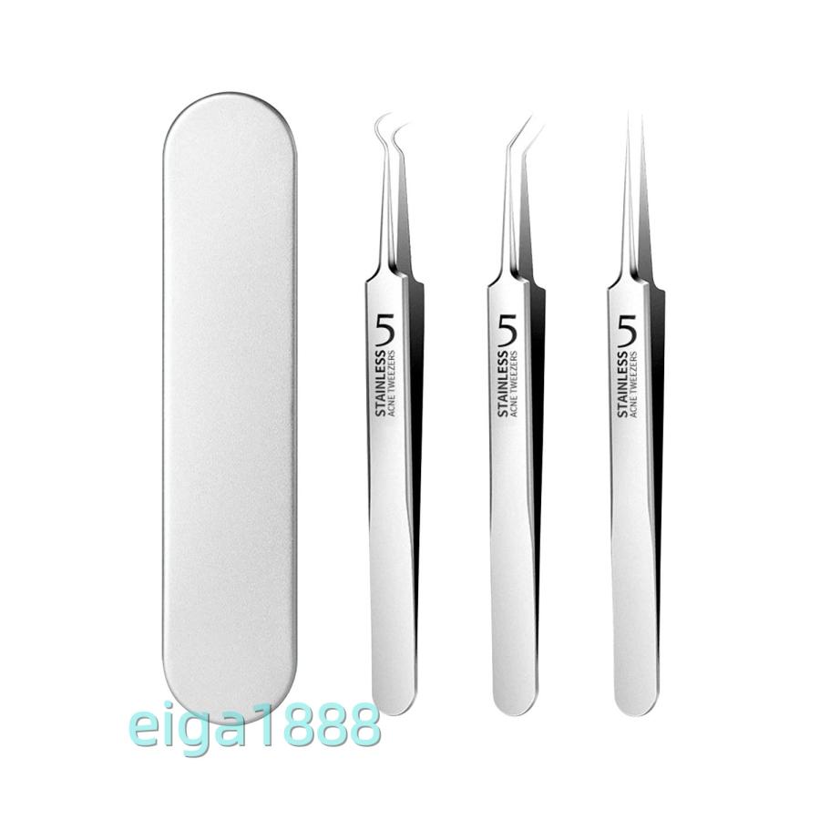 精密ピンセット 3 本セット 先端幅 0.1mm 角栓取り / ニキビ取り