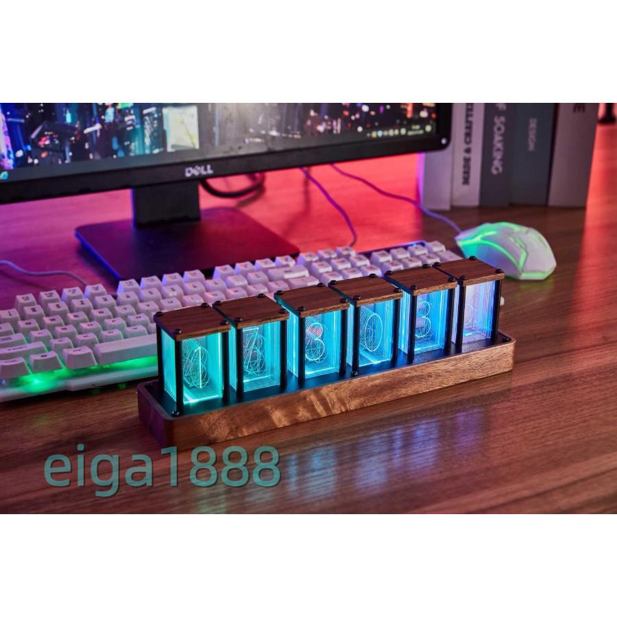 デジタル時計 木製ベース ニキシー管スタイル 6桁表示 RGBバックライト