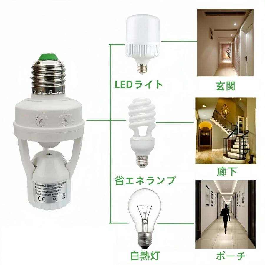 パナソニック 東芝 変換アダプターLED電球セット点灯管人感センサー