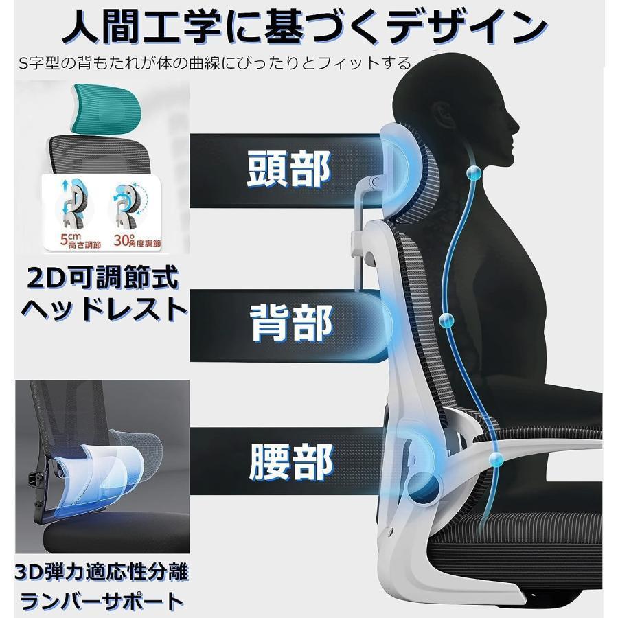 オフィスチェア メッシュ 椅子 テレワーク 疲れない デスクチェア 人間工学 ロッキング S字立体背もたれ 跳ね上げ式アームレスト 高反発座面 H-WY05の画像