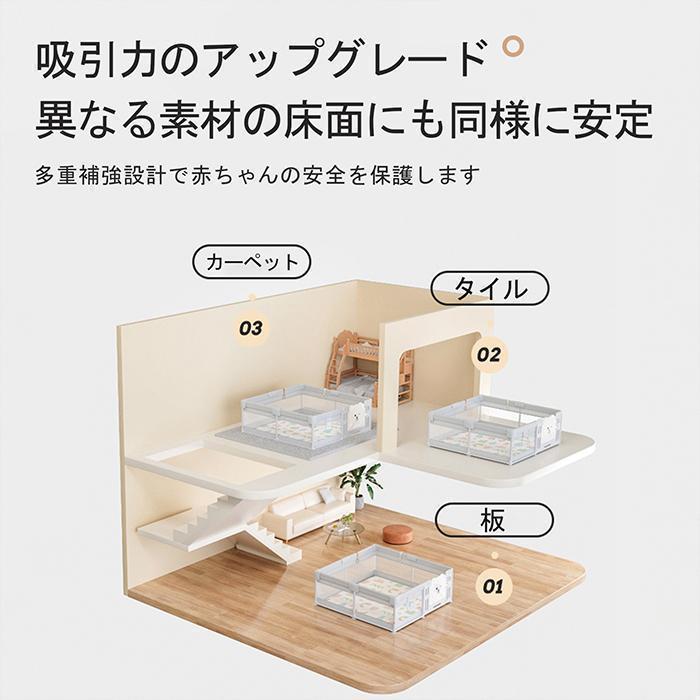 ベビーサークル ハイタイプ 扉付き 収納バック付き 遊び場 滑り止め 洗濯可 プレイヤード フェンス 200*180cm 大型 メッシュサークルの画像