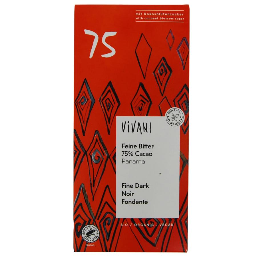 ベジタブルハート ViVANI オーガニックファインダークチョコレート75% 80g×10枚 白砂糖不使用 乳化剤不使用 ドイツのチョコレート
