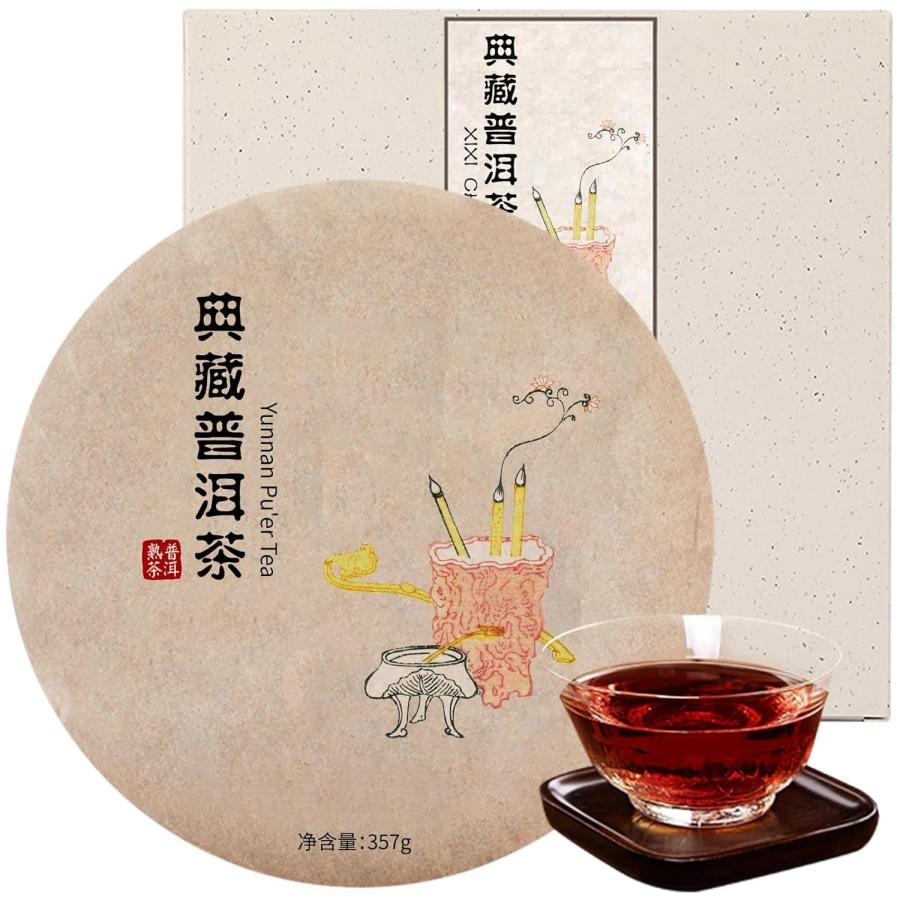 XIXICHA 普?茶 プーアル 茶 典藏普?熟茶餅 357g 2020年産 特級古木