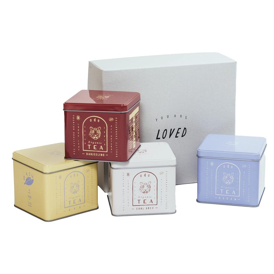 ode オーガニックティー 有機紅茶 ギフトに最適 Organic Tea 230g缶 x4 Set Loose Leaf