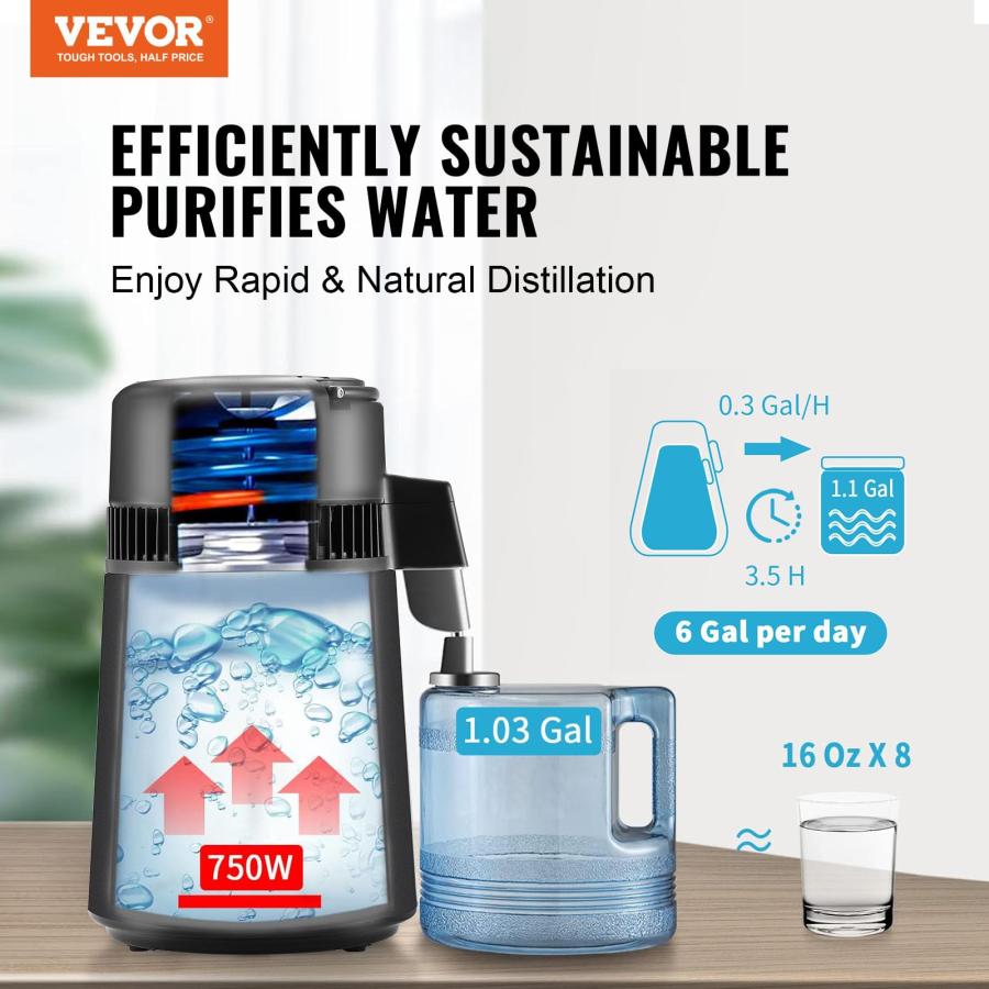 VEVOR 水蒸留器 4L / 1.05ガロン 純水蒸留 家庭用カウンタートップ用