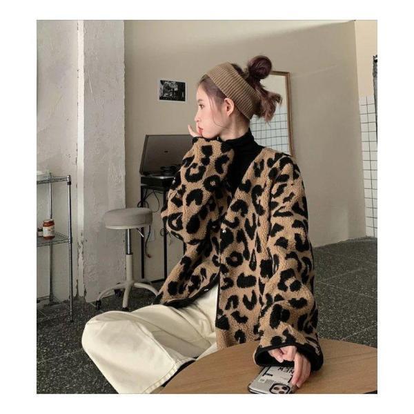 レオパード柄 ノーカラー もこもこ ボア ジャケットフリース レオパード柄 ノーカラー もこもこ ボア ジャケットフリース