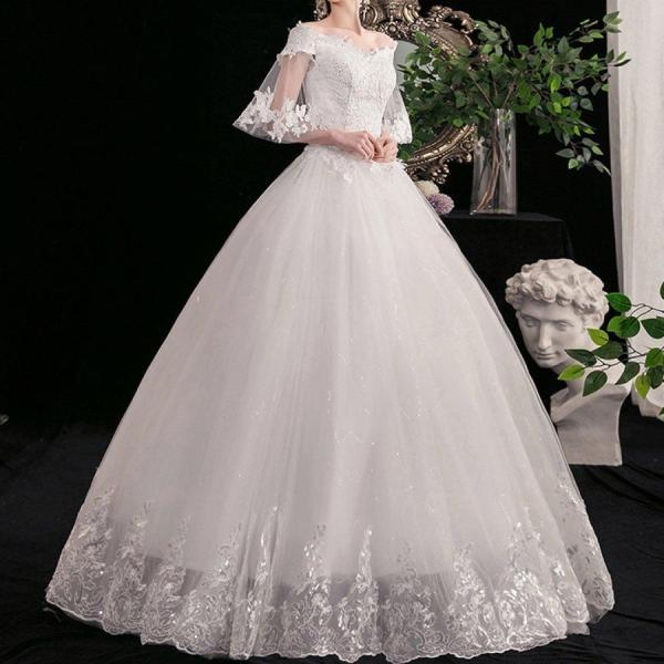 ウエディングドレス オフショルダー 結婚式ドレス 袖あり ロング ウエディングドレス オフショルダー 結婚式ドレス 袖あり ロング