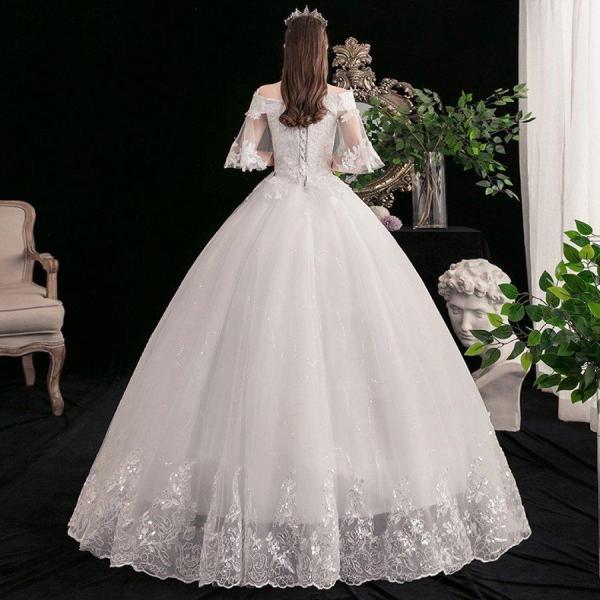 ウエディングドレス オフショルダー 結婚式ドレス 袖あり ロング ウエディングドレス オフショルダー 結婚式ドレス 袖あり ロング