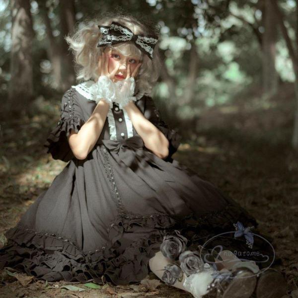 ロリータ ゴスロリ 宮廷風 ブラック コスプレ コスチュームワンピース  