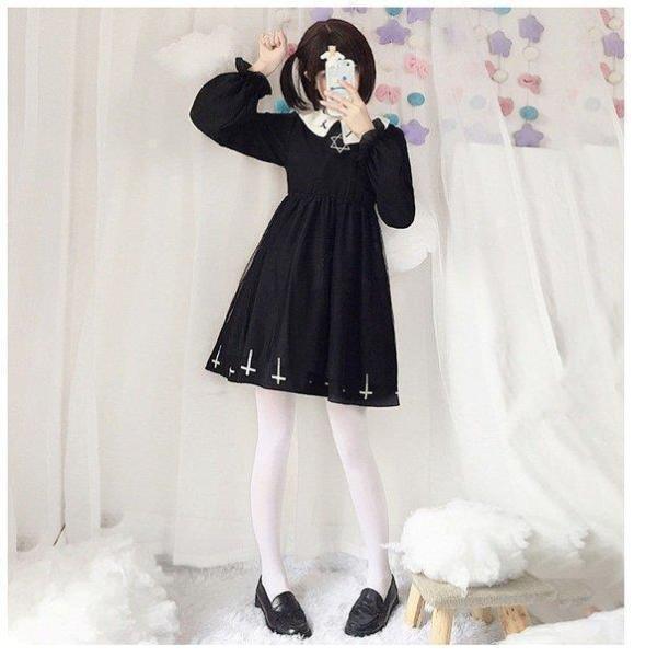 長袖ワンピース パンク ゴシック メイド 黒 白 コスプレ衣装 復古風 