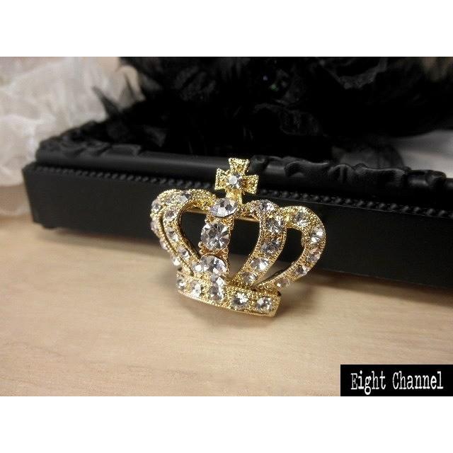 ブローチ 王冠 クラウン クロス 十字架 黒 ブラック ゴールド シルバー