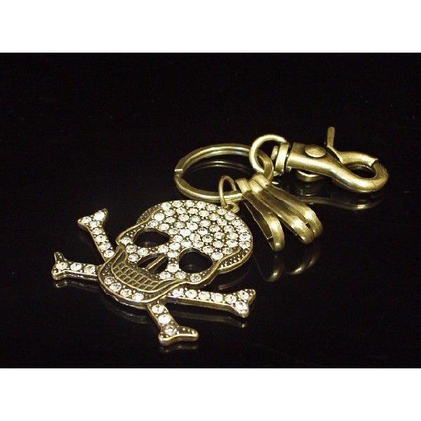 キーホルダー 骸骨 髑髏 スカル ドクロ ジルコニア シルバー ゴールド