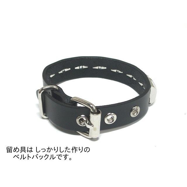 ブレスレット リストバンド レザー 本革 スタッズ ピラミッド 黒