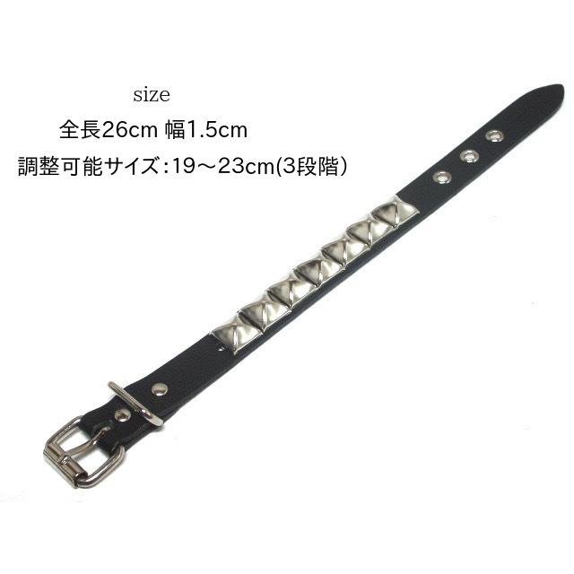ブレスレット リストバンド レザー 本革 スタッズ ピラミッド 黒