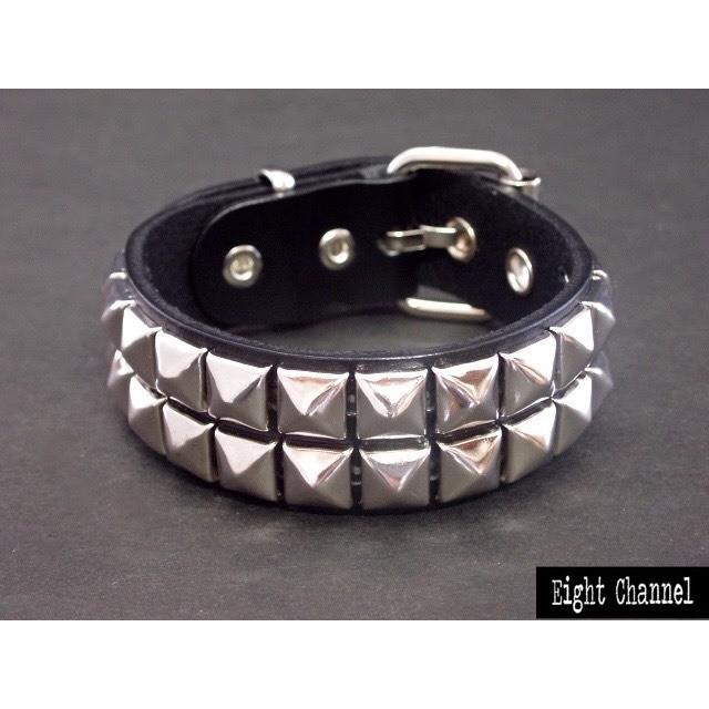 ブレスレット リストバンド レザー 本革 スタッズ ピラミッド 黒