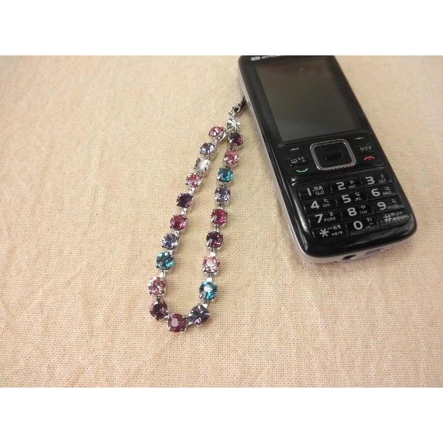 携帯ストラップ スワロフスキー ピンク 黒 大粒きらきらライン
