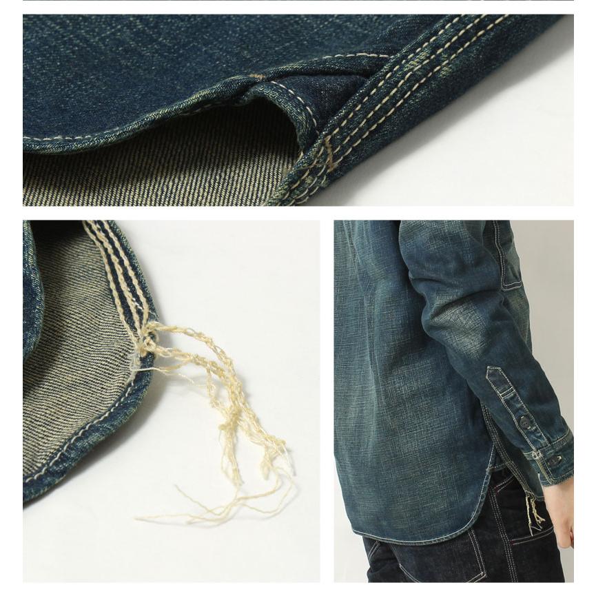 EIGHT-G（エイトジー） ワークシャツ デニム ユーズド加工 シャツ 長袖