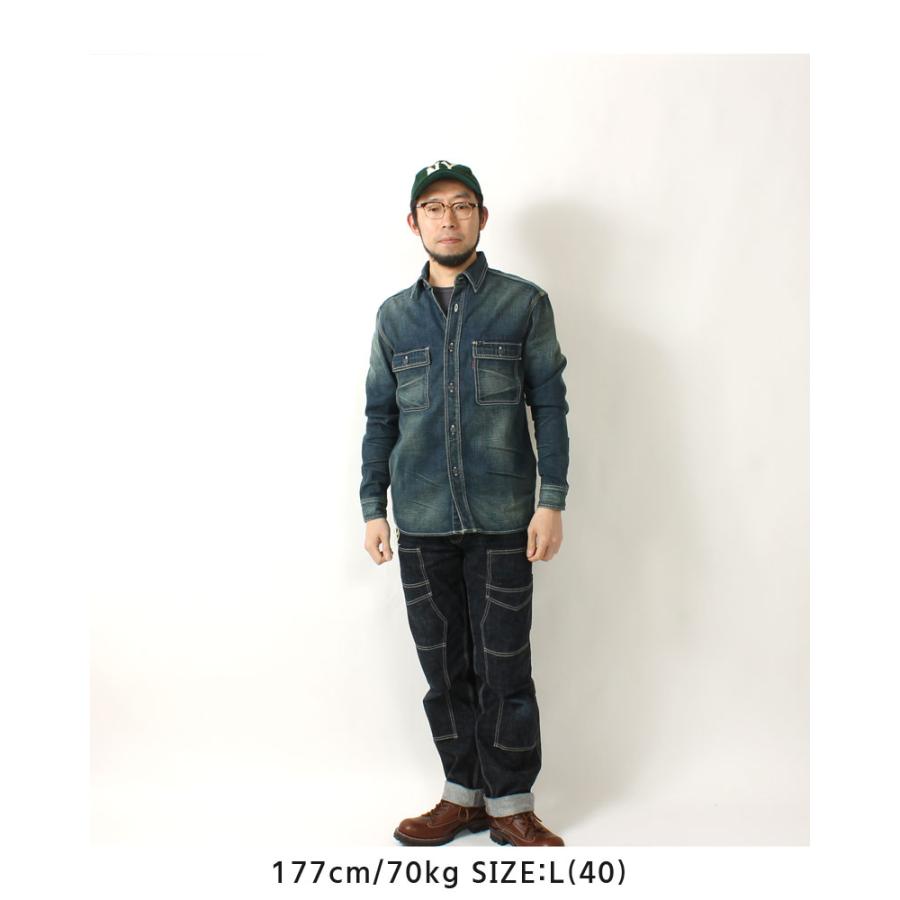 EIGHT-G（エイトジー） ワークシャツ デニム ユーズド加工 シャツ 長袖