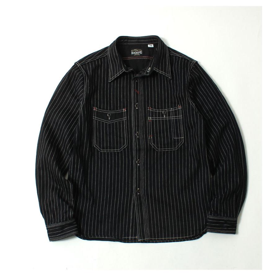エイトジー ストライプ　ウォバッシュ　デニムシャツ 38 EIGHT-G(エイトジー) 8oz ウォバッシュストライプワークシャツ