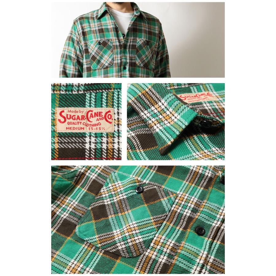 シュガーケーン　SUGAR CANE ネルシャツ　グリーン系チェックS 試着のみ シュガーケーン SUGAR CANE ネルシャツ グリーン系チェックS 試着のみ