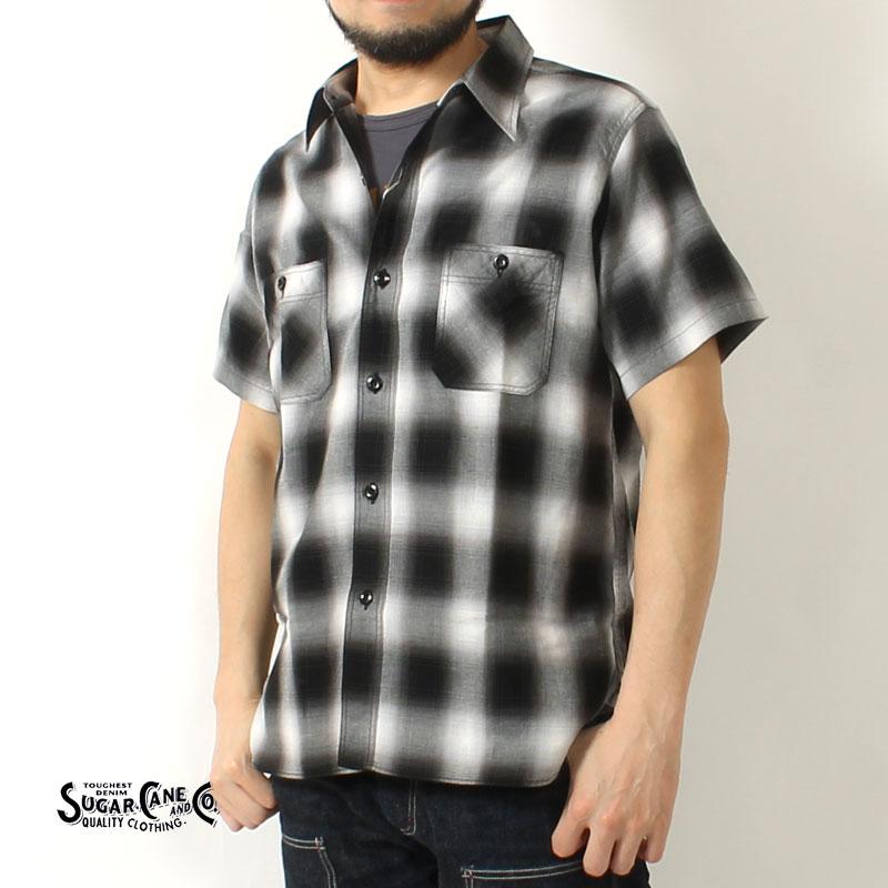 sugarcane オンブレ チェック シャツ 半袖 シャドー ヴィンテージ SUGAR CANE シュガーケーン ワークシャツ 半袖 2024春夏 新作