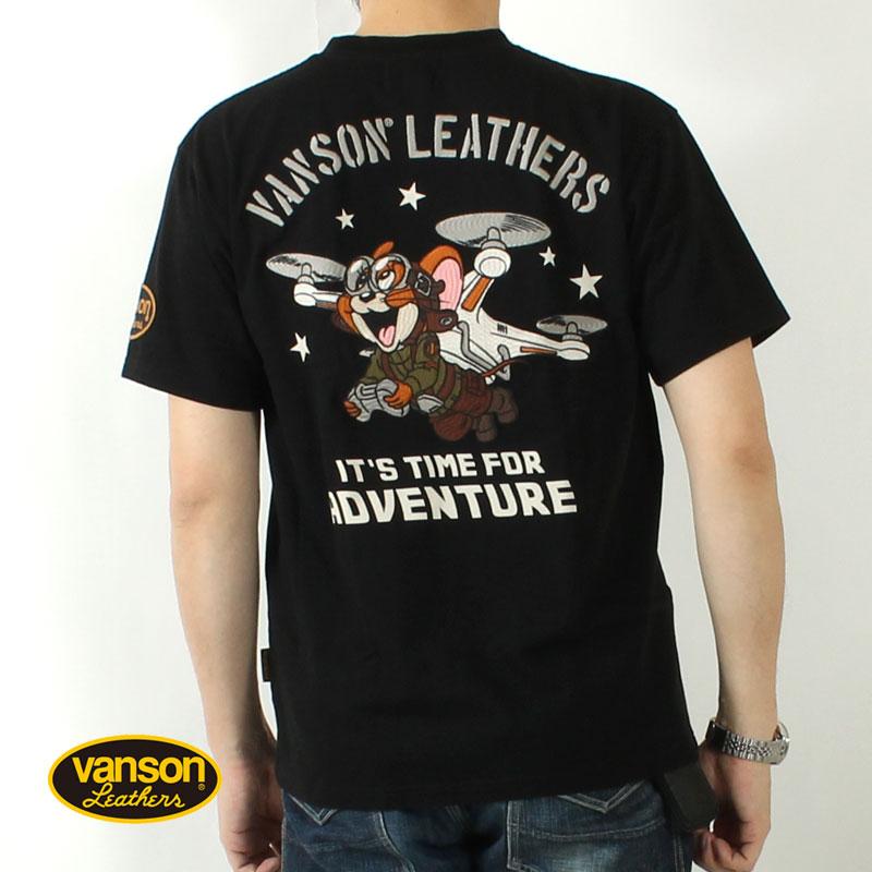 （5）VANSON トムとジェリー ロックTシャツ 黒 VANSON（バンソン） × トムとジェリー コラボ Tシャツ 刺繍プリント