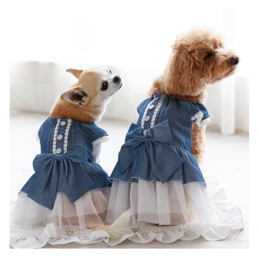 ココアトワ]リボンダンガリーワンピース cocoAtoi デニム調 犬 服