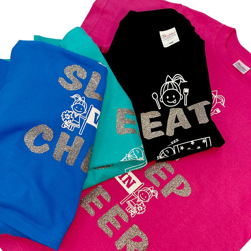 チア Tシャツ EAT-SLEEP-CHEER キッズ ジュニア 子供 大人 練習着 半袖
