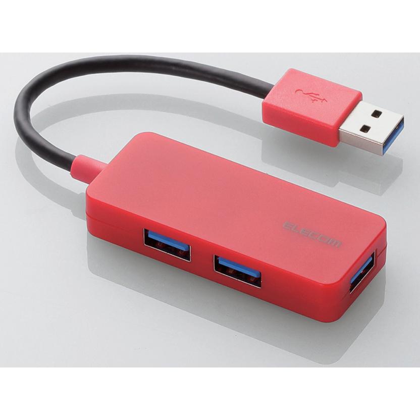 エレコム U3H-K315BRD USBハブ3.0 ケーブル固定タイプ バスパワー 3ポート レッド 新品 送料無料 メール便にてお届け | ELECOM