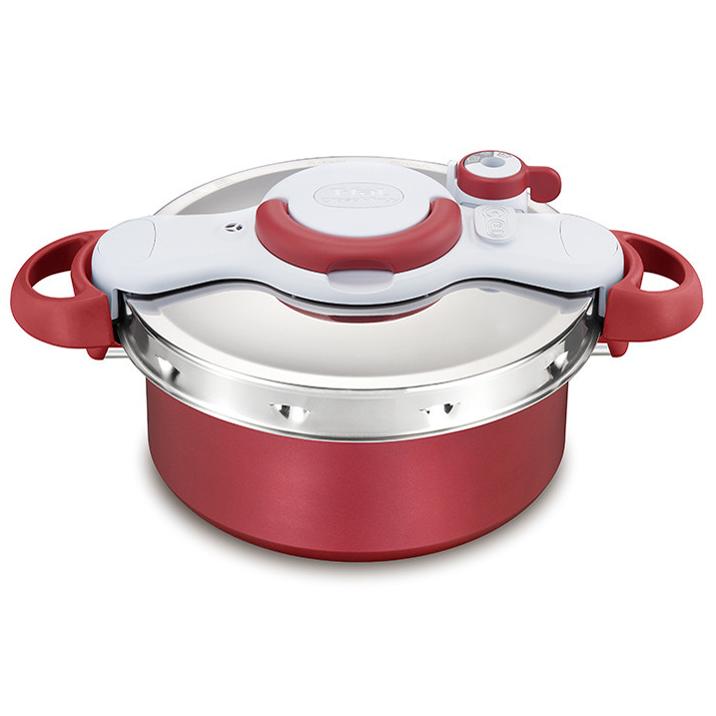 ティファール P4705132 圧力鍋 5.2L IH対応 4~5人用 ワンタッチ開閉 2in1 クリプソ ミニット デュオ ルージュ 5.2L  シルバー レッド 新品 送料無料 | T-fal