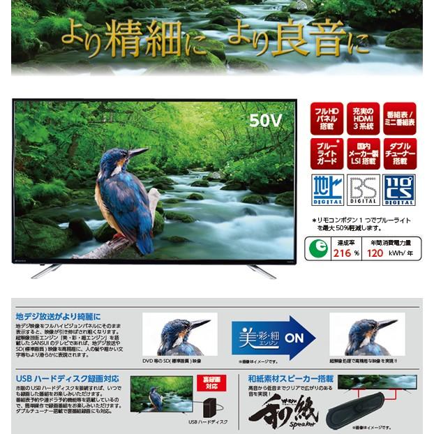 SANSUI サンスイ 50V型 液晶テレビ SDN50-B31 フルハイビジョン 外付HDD録画対応 ブラック 新品 送料無料
