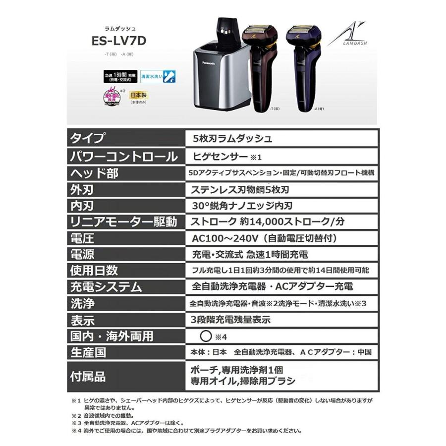 パナソニック Panasonic ラムダッシュ メンズシェーバー 5枚刃 茶 ES-LV7D-T 新品 送料無料｜eightloop｜02