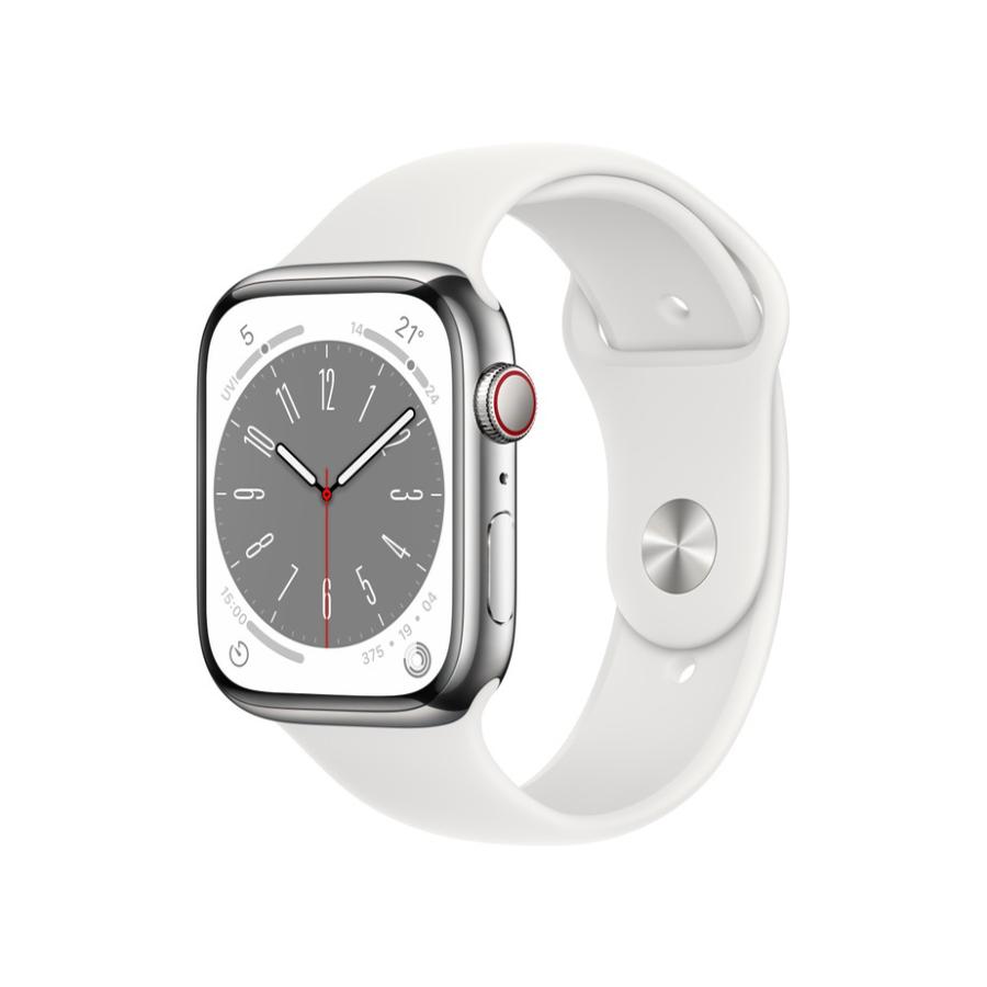 アップル MNKE3J/A Apple Watch Series 8 GPS ＋ Cellularモデル 45mmシルバーステンレススチールケースとホワイトスポーツバンド レギュラー 新品 送料無料 | Apple Watch Series 8