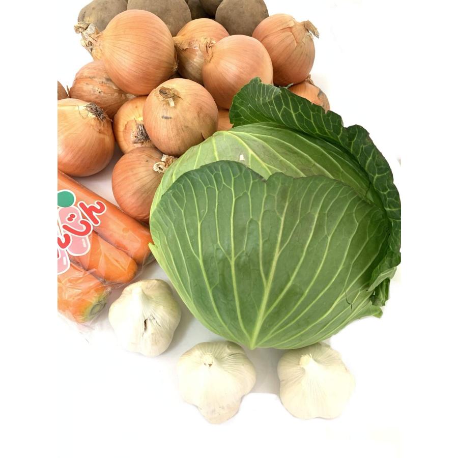 野菜セット ジャガイモ2kg 玉ねぎ 3kg にんじん3本 キャベツ大1個 にんにくＬサイズ3個【合計約7kg 野菜組み合わせ】の画像