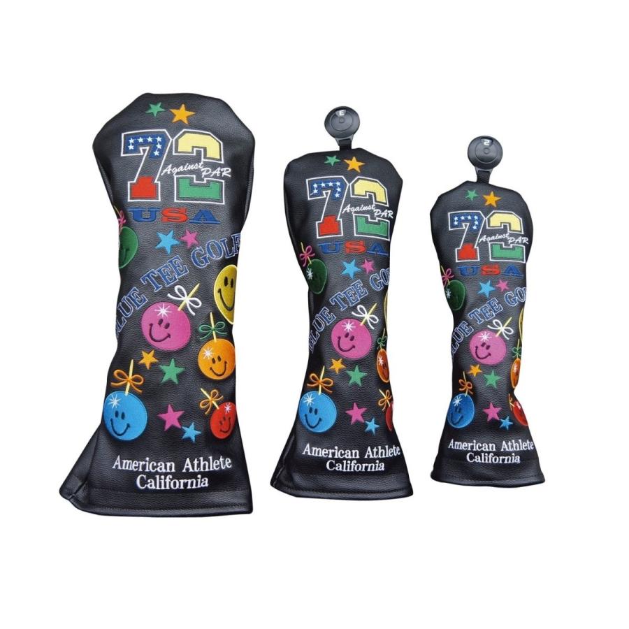 ヘッドカバーアゲインスト パー７２ Tee Golf Golf ブラック ヘッドカバー 限定生産品ブルーティーゴルフ エイトスリーストア Blue パー７２ ３本セット ｂ