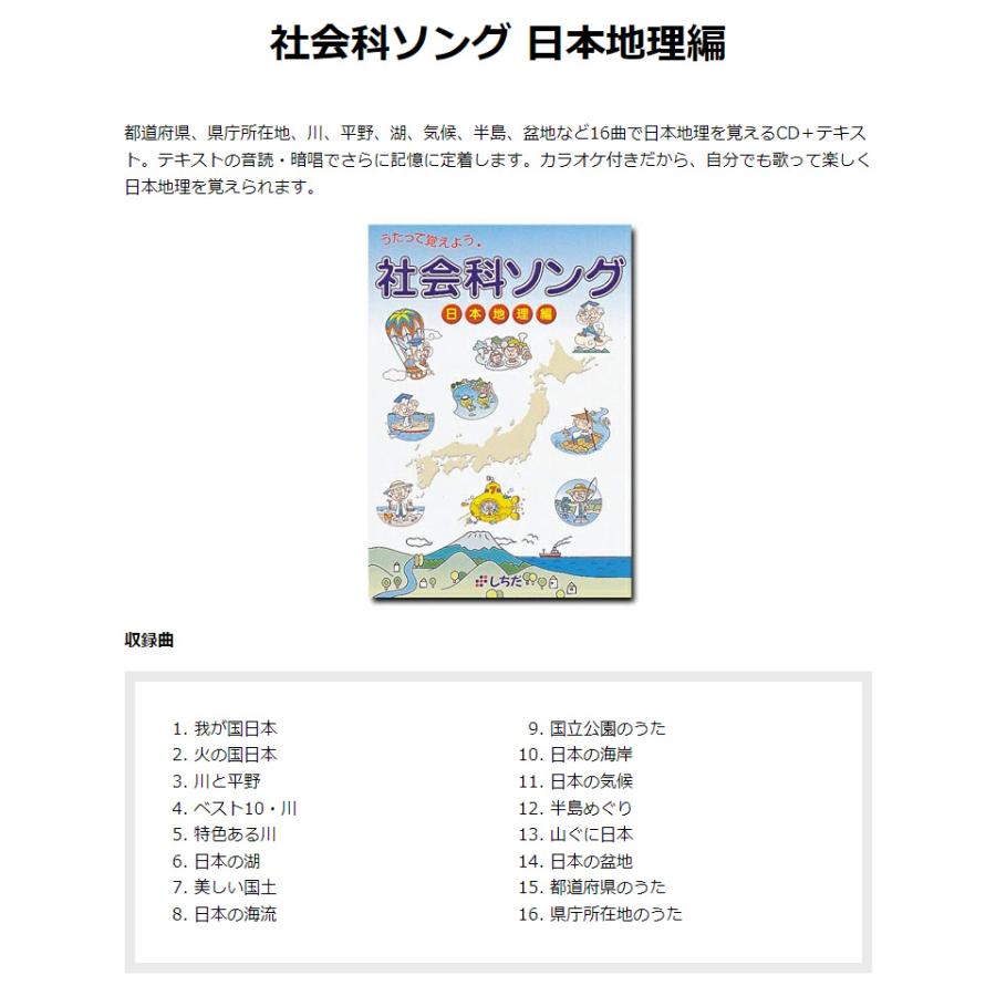 七田式 社会科ソング 2科目セット 世界地理 日本地理編 CD付き