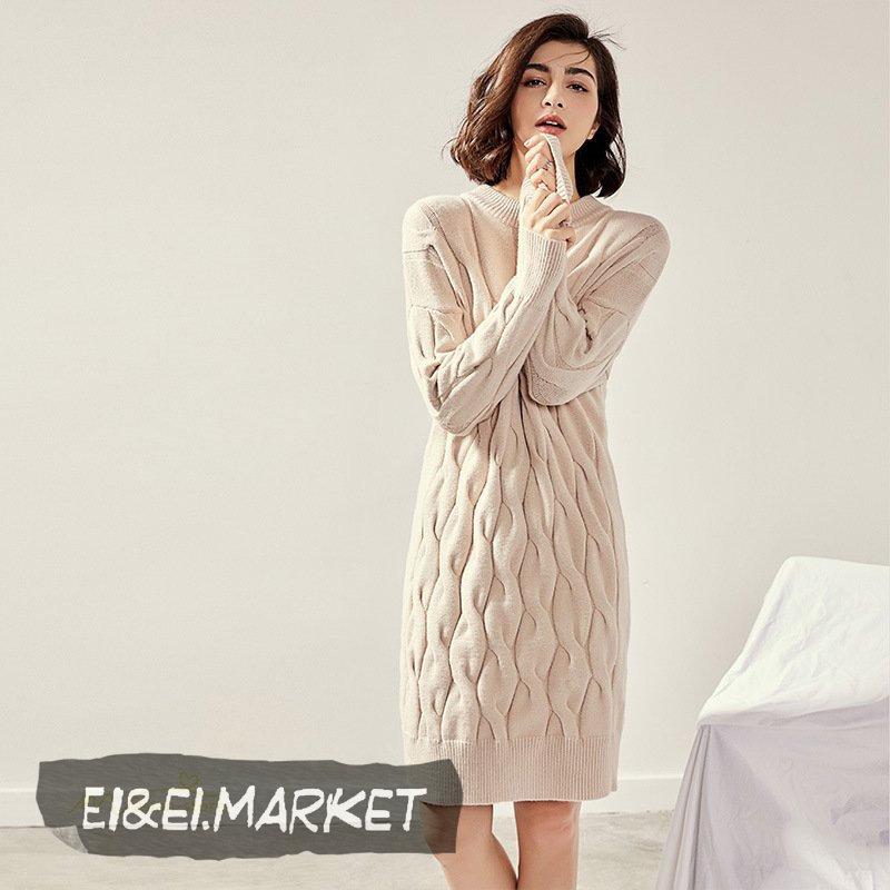 公式 特選 ワンピース ニット レディース 無地 セーター クルーネック 長袖 膝丈ワンピース シンプル エレガント 通勤 フェミニン 人気 トレンド 秋冬コーデ お出かけ 安い 店舗 大阪 Gaains Com