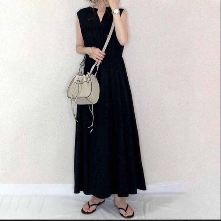 ワンピース レディース 黒ワンピ ブラック ロング丈ワンピース 可愛い おしゃれ 上品 きれいめ マキシ丈 夏ワンピース Vネック ワンサイズ 袖なし ワンピース Lslyq Ei Ei Market 通販 Yahoo ショッピング