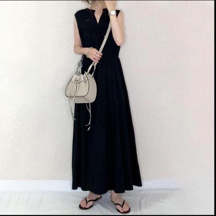 ワンピース レディース 黒ワンピ ブラック ロング丈ワンピース 可愛い おしゃれ 上品 きれいめ マキシ丈 夏ワンピース Vネック ワンサイズ 袖なし ワンピース Lslyq Ei Ei Market 通販 Yahoo ショッピング