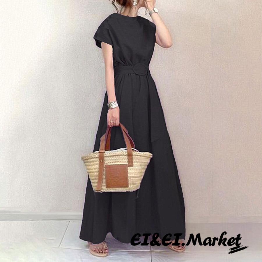 ワンピース レディース マキシワンピース 可愛い きれいめ 上品 ゆったり 半袖ワンピース ロングワンピース ブラック 黒 パープル フリーサイズ Lslyq Ei Ei Market 通販 Yahoo ショッピング