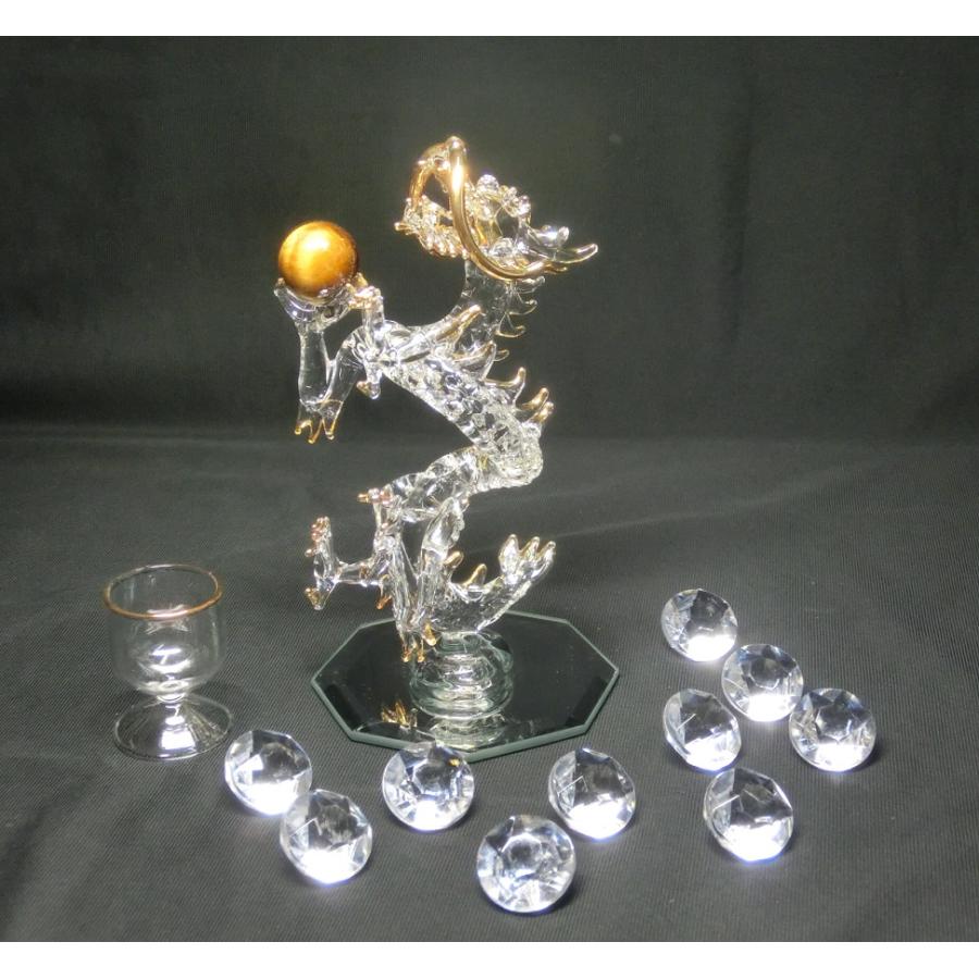 運気掌握セット】天然 虎目石 持ち天上 金運 昇龍（高さ約15.5cm