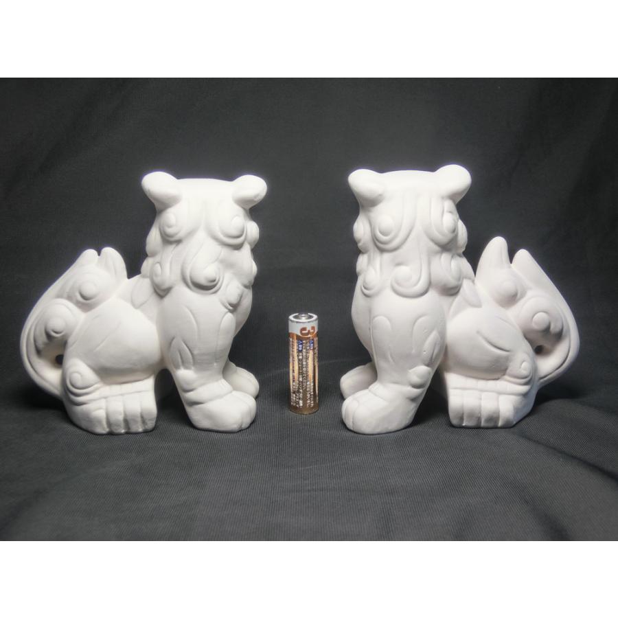 魔除け 赤眼 白シーサー 1対セット ☆ 獅子 (素焼き陶器製) 【風水