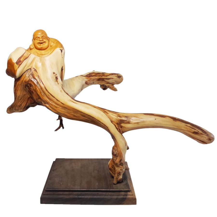 現品限り】天然 崖柏木 彫り 布袋像 C(高さ約34.5cm) 布袋様の置物